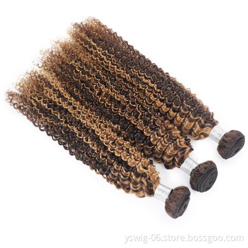 Top Quality Raw Mink Virgin Brazilian Hair Bundles Curly Wave Piano Color 4/27 Human Hair